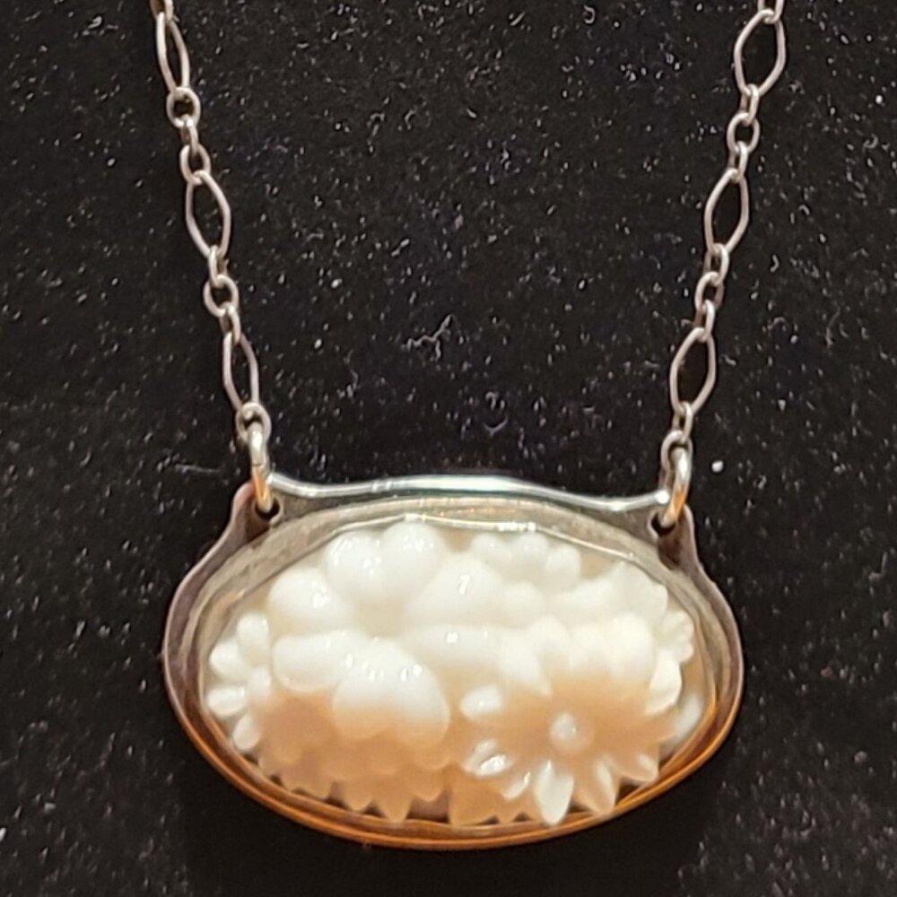 Sterling Silver Handmade Carved Necklace - Picture 2 of 6